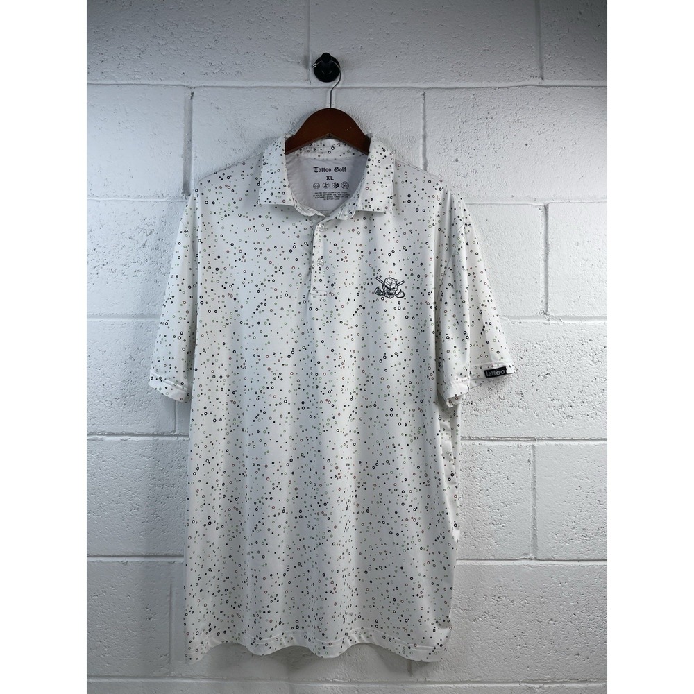 Tattoo Golf Polo Shirt Mens Medium Multicolor All Over Print  Size XL ‎ EUC